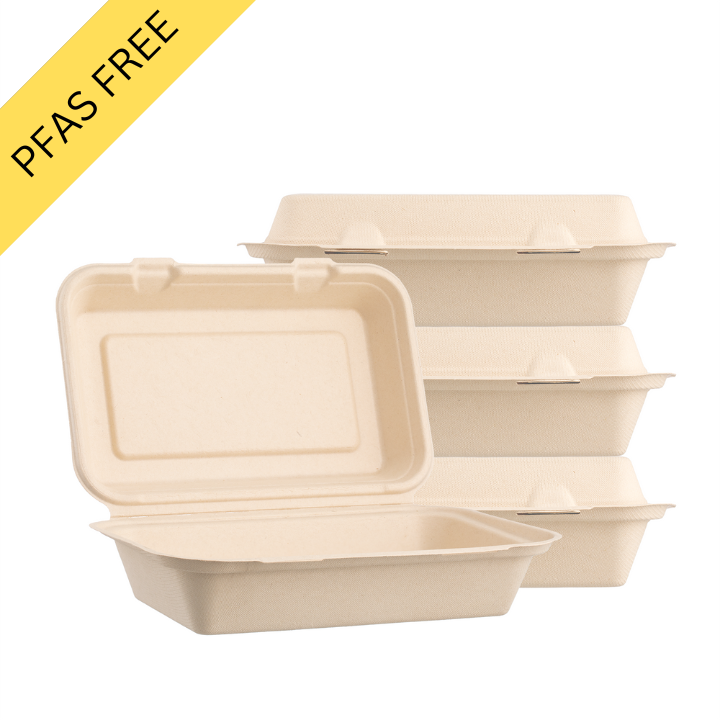 Sugarfiber™ 9x6 inch Rectangle Hinged Container PFAS Free